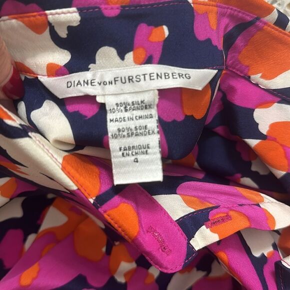 Diane Von Furstenburg DVF Manala pink print silk button up ruffle dress 4 - Picture 4 of 8